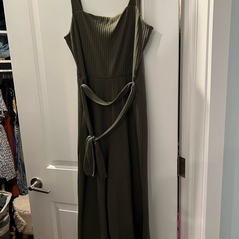 SQUARE NECK RIBBED WIDE LEG JUMPSUIT